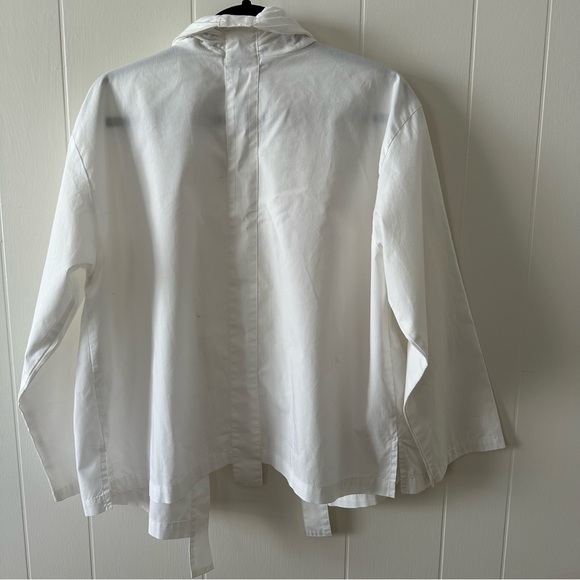 Xiaoyan Lin White Cotton Button Down Shirt Size M Unique Design Cowl Neck Resort - Picture 8 of 15